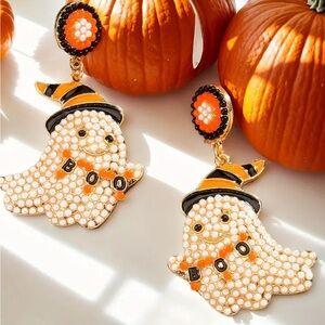 Ghost with Witch Hat Beaded Earrings 👻